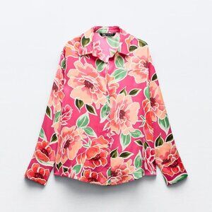 ZARA Floral Print Satin Shirt NWT